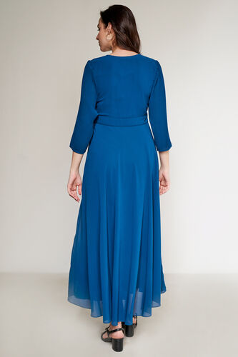 Teal Solid Flared Gown, Teal, image 5
